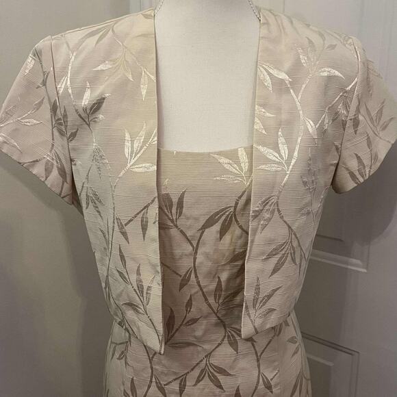 VTG 90's PJ Klein Cream Leaf Patterned 2 Piece Dress and Crop Jacket Size 10 - Picture 4 of 5
